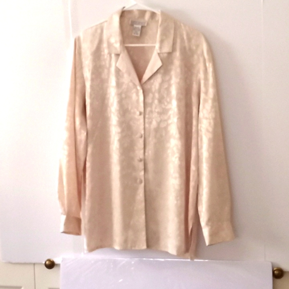 Jessica Michelle Women's Long Sleeve Button-Down Blouse - Size (XL) - Beige